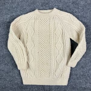 AntartEx Sweater Womens 34 Cream Hand-Knitted Wool Cable Knit Fisherman